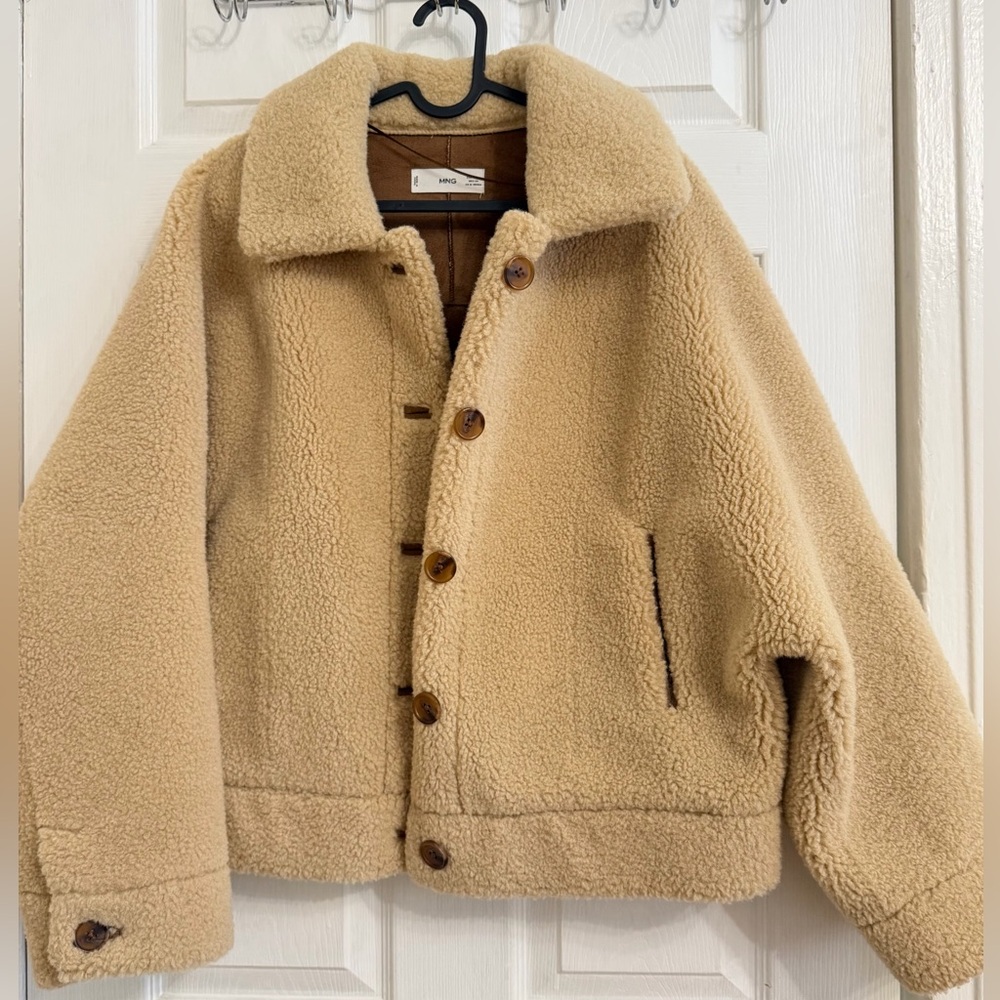 Mango Camel Brown Oversized Teddy Sherpa Jacket